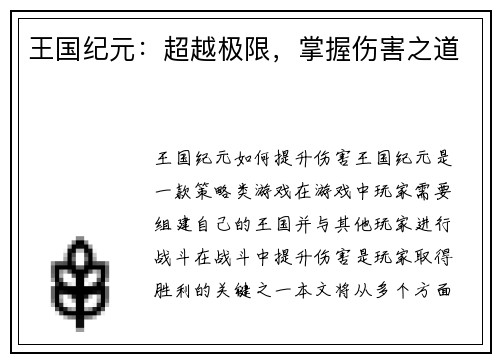 王国纪元：超越极限，掌握伤害之道