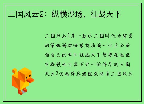 三国风云2：纵横沙场，征战天下